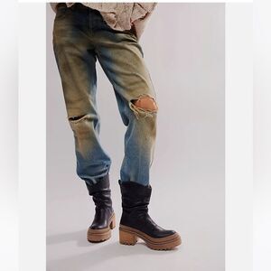 Free People Mel Leather Slouch Boot‎ in Black  Size 7.5 NIB